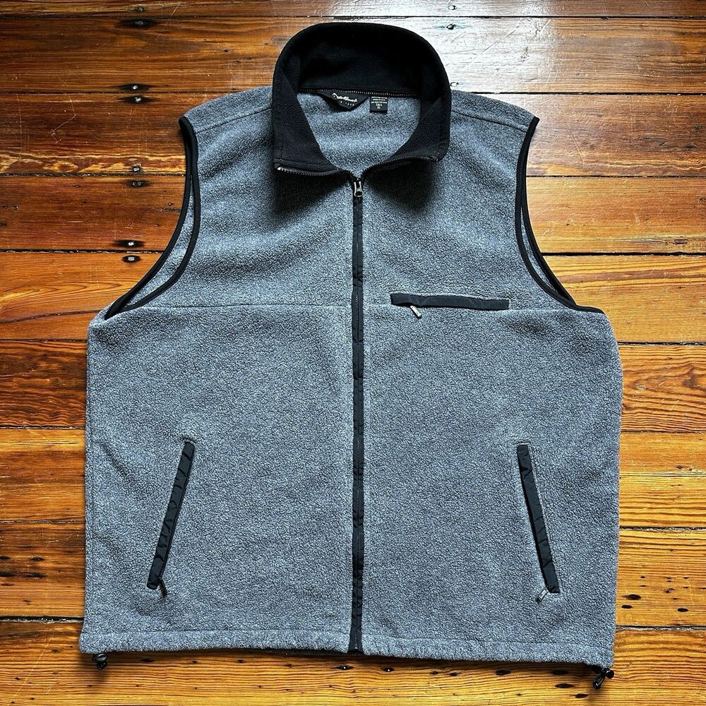Vintage Eddie Bauer Vest Mens XL-T Gray Fleece Polartec Full Zip Made in USA